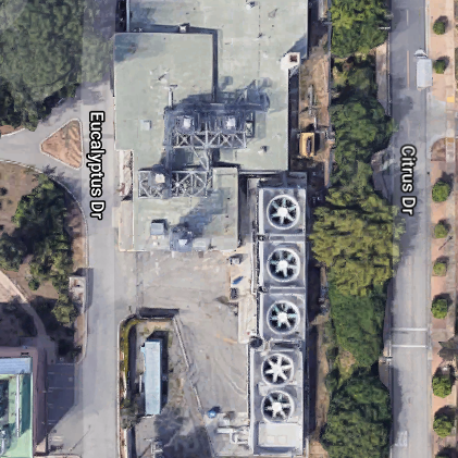 UC Riverside's "central utility plant" is a gas plant that burns methane to make electricity and steam near Olmsted Hall. https://www.google.com/maps/@33.9713277,-117.3270445,50m/data=!3m1!1e3
