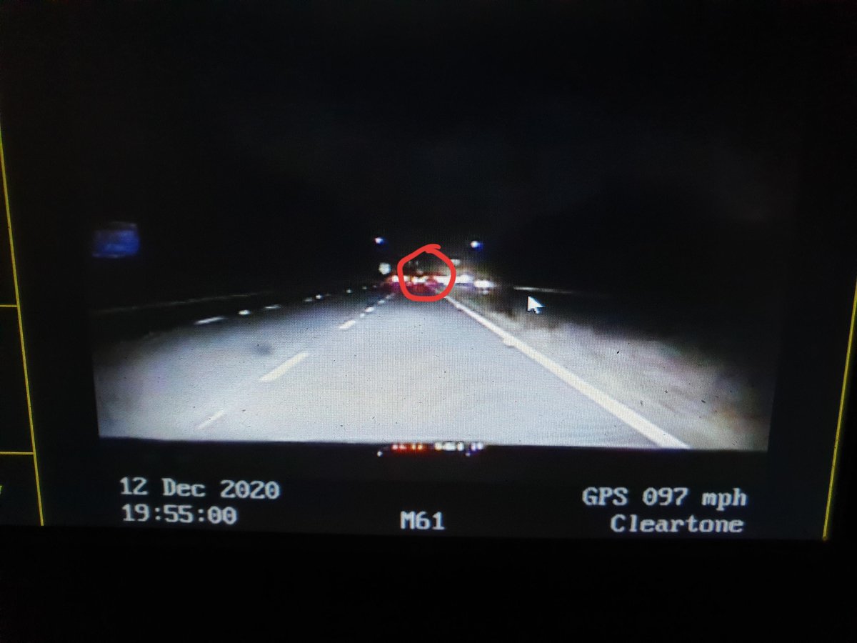 gmptraffic's tweet photo. The Polo in the distance was seen exceeding the speed limit by #ZME05 on the #M61. The driver said he'd not been drinking, this then changed to 1 pint at dinner time. He blew under the limit (14) but received a Traffic Offence Report for excess speed. #Fatal5 #nonefortheroad https://t.co/s5THexma0z