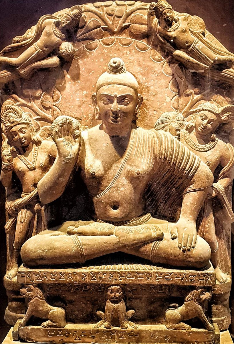 Buddha (impishly Mathuran) in protection mudraKushan, c100 AD, Found at Katara Keshav DevNow in the Mathura Museum