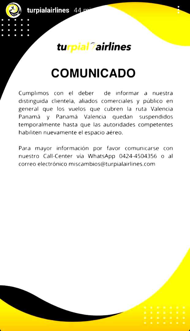 Copa Airlines y Turpial cancelan sus vuelos entre Panamá y Venezuela por orden del INAC