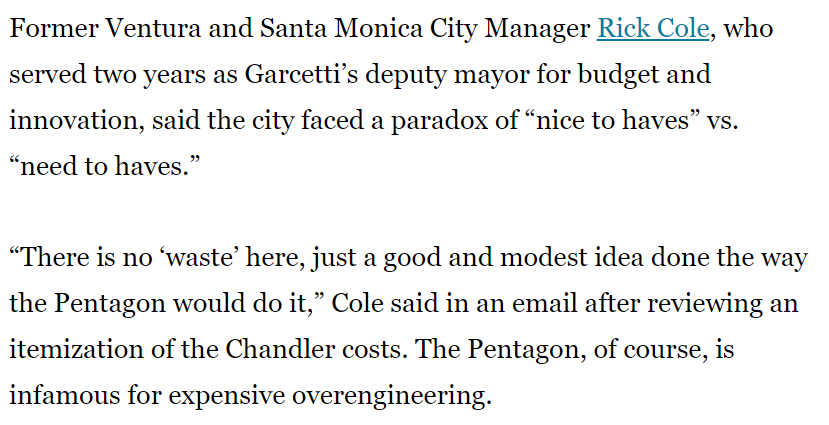 The problem:LA spends 5-10x more than other cities on housing our unhoused neighbors. According to Rick Cole (Mayor Garcetti's former deputy mayor), LA tends to focus housing solutions on “nice to haves” vs. “need to haves," building housing the way the "Pentagon would do it."