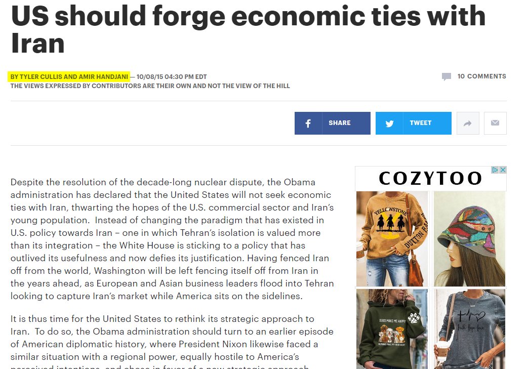 6/ So, you can guess where this story is gonna go:Here is Handjani writing op-eds with NIAC staff on why there should be more business with Iran.
