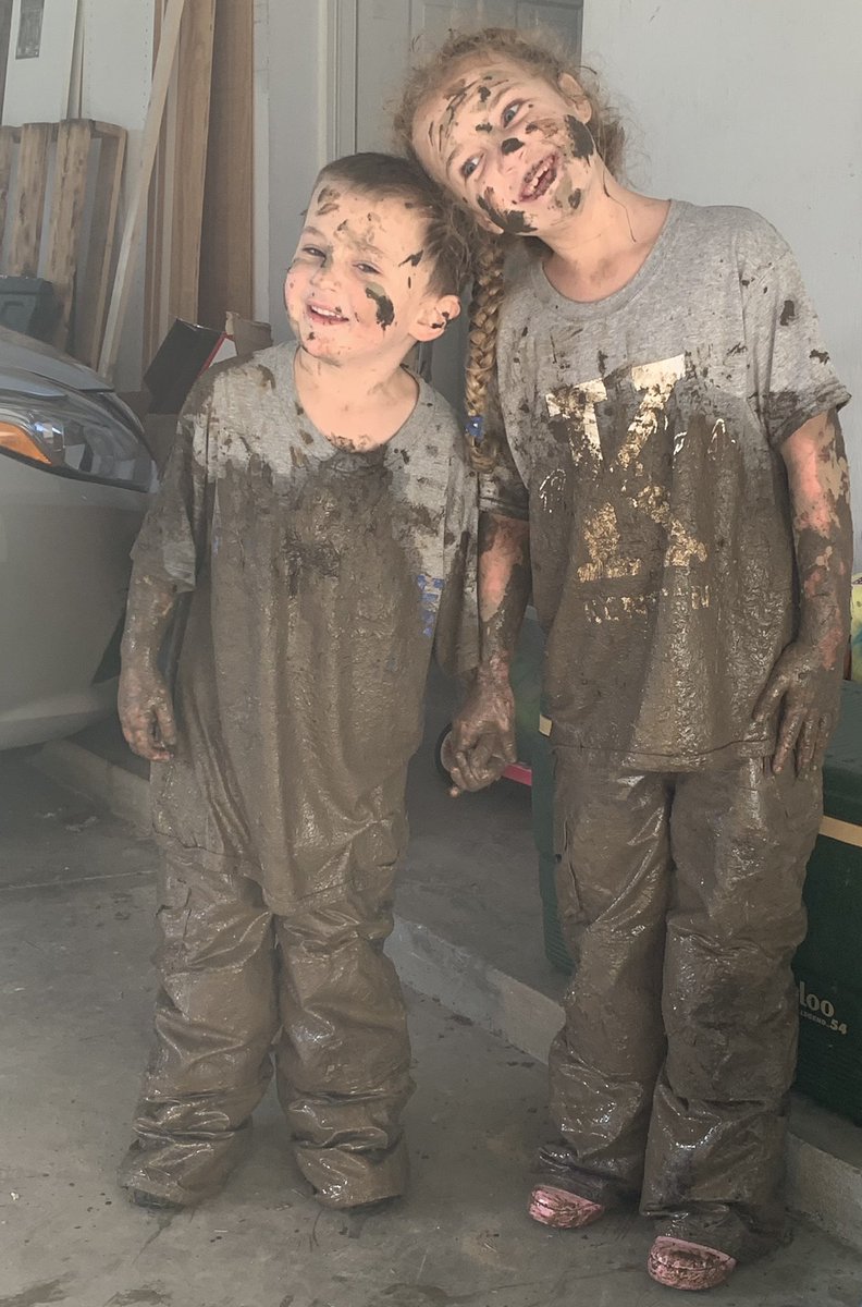Hunt_EdLeader's tweet photo. “Going to the store” she says....”Make sure kids stay by the driveway so they don’t get too muddy”....she says. How exactly does one define too muddy? #dadsincharge #dadsintrouble https://t.co/5ty9nSJ4cU