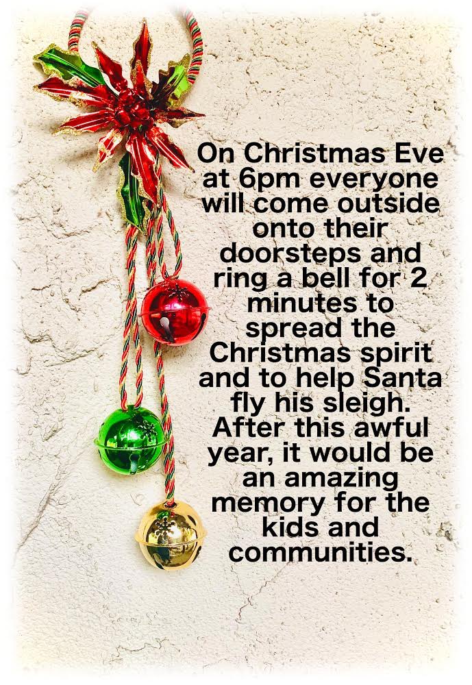 KN6HSW's tweet photo. I saw this in a Facebook group and on Google. I like the idea. I will be doing this! Will YOU join in? Spread the word and let’s make some Christmas magic happen. Stand at your door and ring those bells for 2 whole minutes on 12/24/2020 at 6:00pm
#SpreadChristmasMagic2020 https://t.co/9cjh1S6DKI