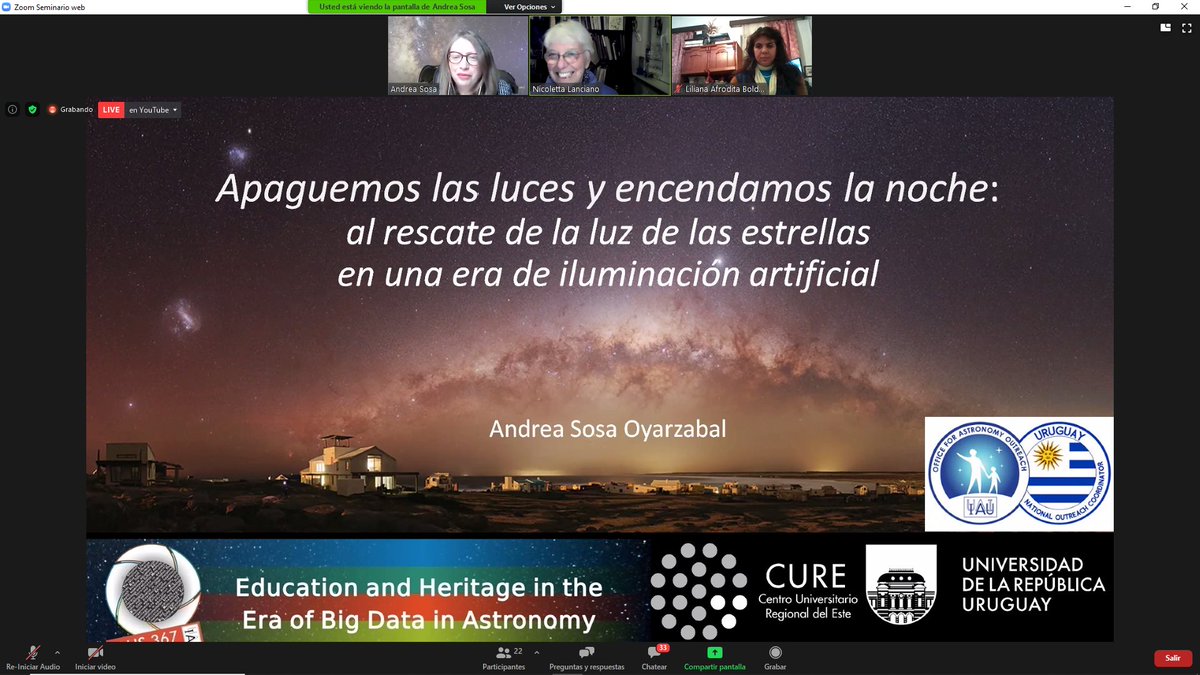 fisicamartin's tweet photo. «Apaguemos las luces y encendamos la noche: al rescate de la luz de las estrellas en una era de iluminación artificial»
Conferencia pública de Andrea Sosa directora del Observatorio Astronómico @CUREoficial y nodo @IAU_Outreach
en #IAUS367 @IAU_org
Ver: https://t.co/LPfyuNh0Xq https://t.co/2d0mRAEkVs