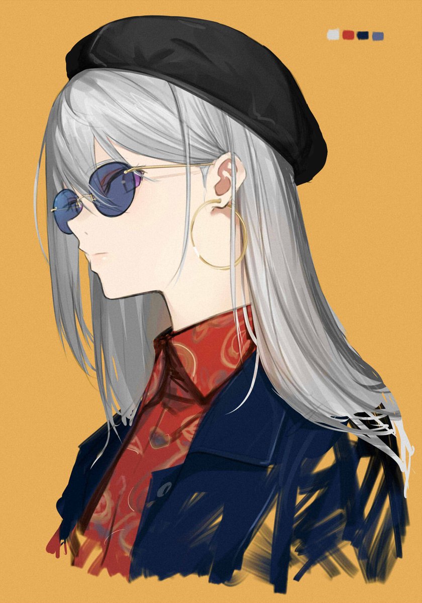 higuchi kaede 1girl jewelry solo earrings sunglasses hat long hair  illustration images