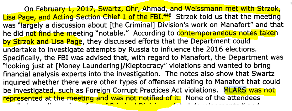 6/ unbeknownst to the MLARS Section Chief or DOJ superiors, Weissmann, Ahmad, Ohr and Swartz were lobbying FBI to expand terms of Manafort investigation with which they were dissatisfied.