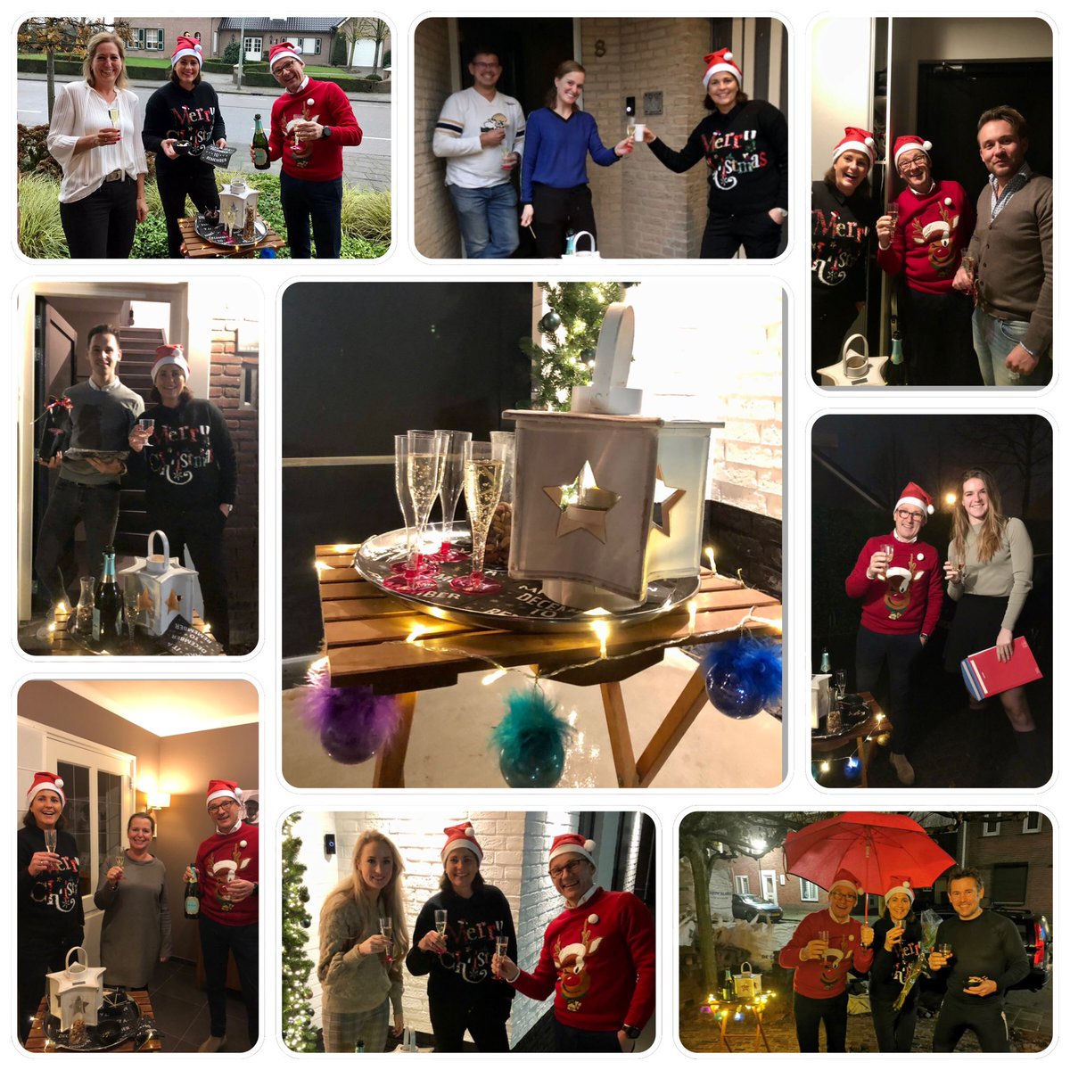 Geen kerstdiner met ons team, daarom een alternatief; Wij hebben alle collega’s thuis bezocht met bubbels, een hapje en kerstcadeau’s #kerst2020 #omdenken