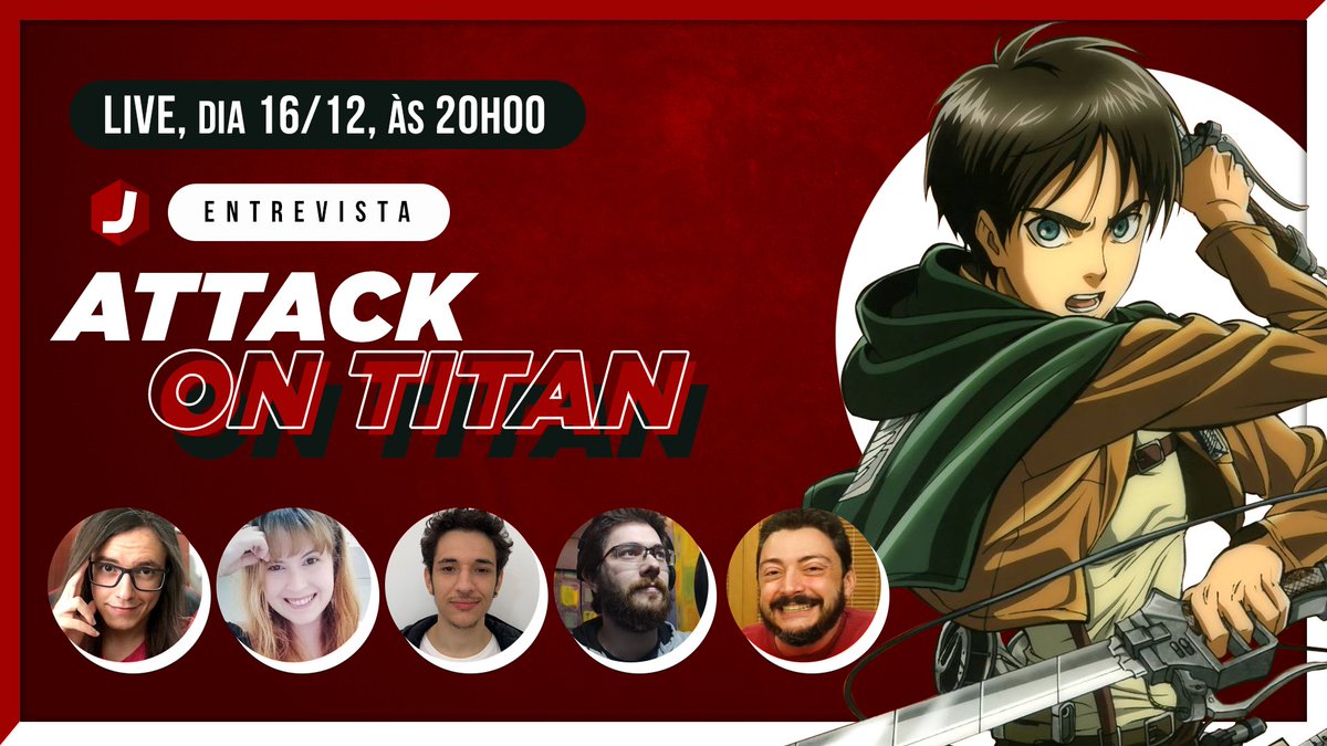 jboxbr's tweet photo. Marca aí! Dia 16/12, às 20h, a #JBoxLIVE será com os dubladores de #AttackOnTitan! Lucas Almeida (Eren), Mayara Stefane (Mikasa), Pedro Volpato (Armin), Guilherme Marques (Erwin) e Bruno Sangregorio (Levi) vão estar junto ao time do JBox. Inscreva-se em: https://t.co/pGbyEHCQ1V https://t.co/gfPL1z0iDf