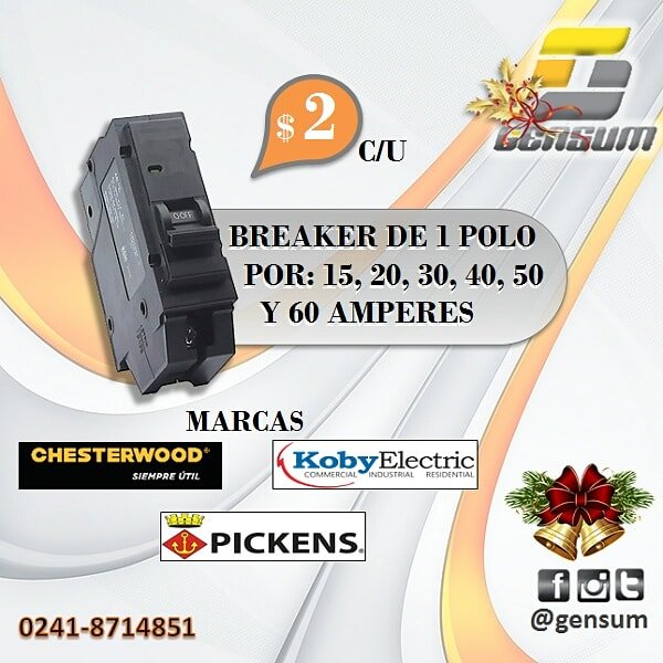 🔶 TODOS LOS BREAKER DE LAS MARCAS, CHESTERWOOD, PICKENS Y KOBY DE 1 POLO, EN TAN SÓLO 2$
▪¤▪
📭Estamos ubicados por la Don Julio Centeno de Valencia, frente a Oro Cauchos Láser del Big Low Center.
#gensum #Breaker #electricidad #Chesterwood #Koby #Pickens #ferretería #valencia