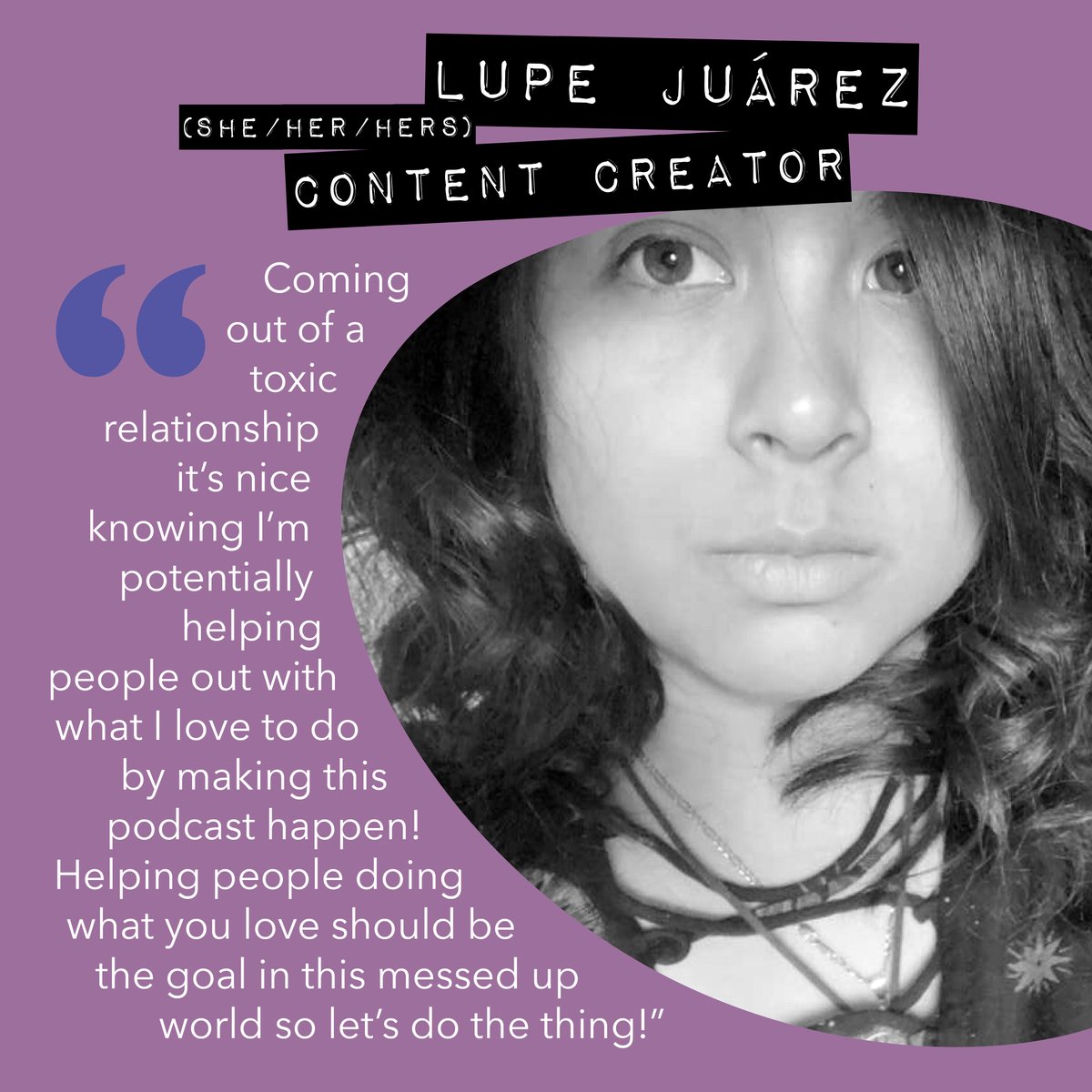 LoveIsNotPOD's tweet photo. Next, meet Lupe, our new Content Creator. Welcome to the team 💜

#LIN #LoveIsNot #meettheteam https://t.co/cCgGpkEPq0