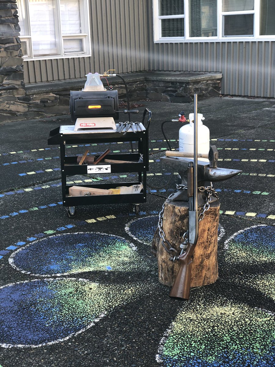 BHewey's tweet photo. @DonHargrove2 @ShaneClaiborne Well here it is - we got together this morning and decommissioned the shotgun and made a garden tool. Nice to be part of this man’s peacemaking journey. #rawtools https://t.co/N0EqAV8aLg