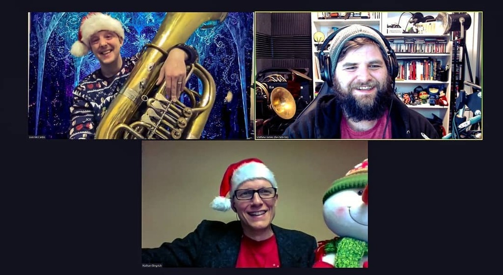 gingricn's tweet photo. #holidaytubafest_yyc #virtual_edition was a great success- HUGE thanks to @tommccaslin and @matjamhorn !!! #tuba #euphonium #lowbrass #waytoomuchfun #happyholidays #happyhanukkah #merrychristmas 🎅🎵⛄ https://t.co/Pk09sHsxf9 https://t.co/qrOSQFFs8G