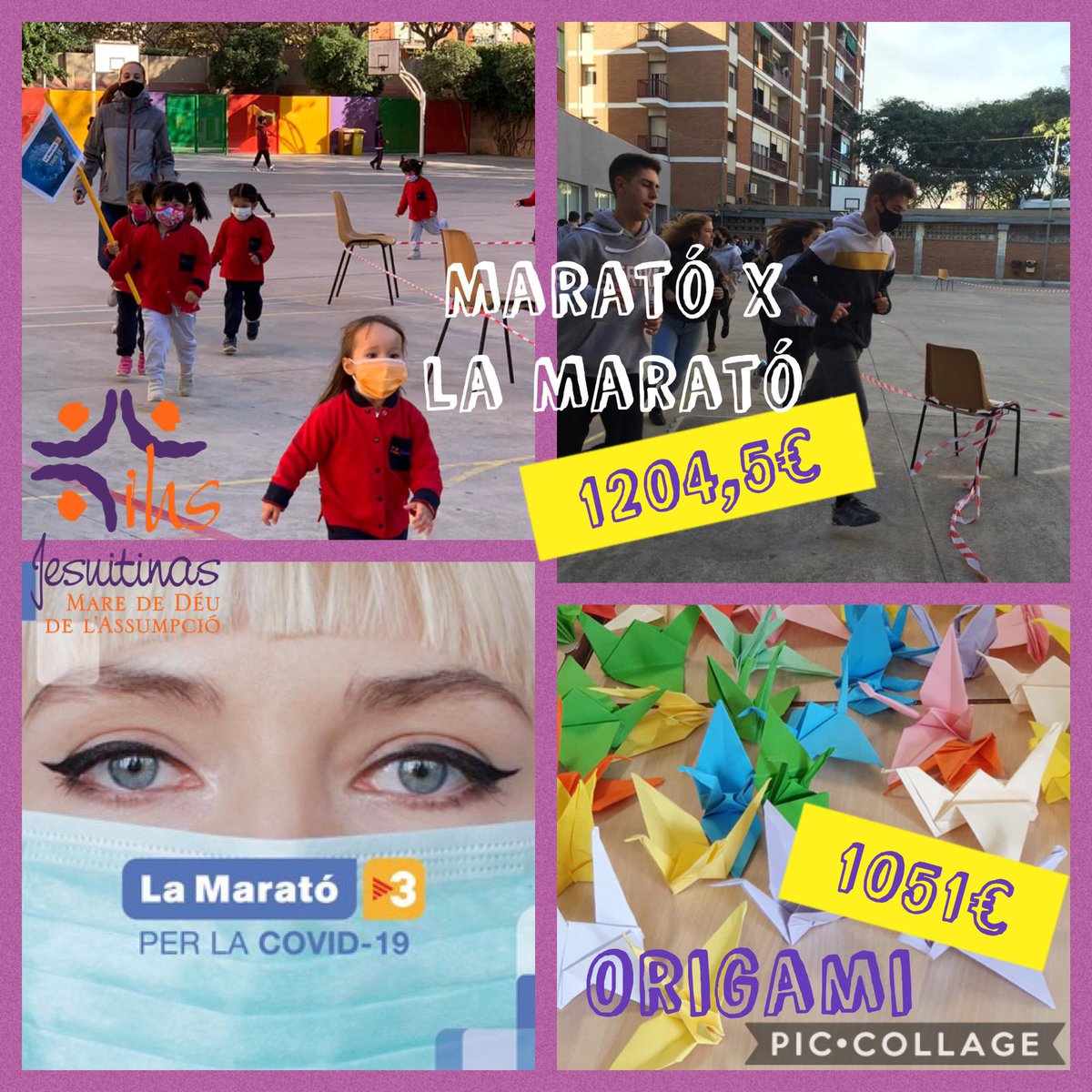 AssumpcioBDN's tweet photo. La solidaritat s’obre camí... i a la nostra escola tenim alumnes i famílies molt #compromeses. 2255,5€ s’han recaptat per combatre la Covid. Moltes gràcies a tots!
#1origami1euro
#maratóxlamarató
#JesuitinasCREA
#SomosJesuitinas https://t.co/XKz0ZhLhVb
