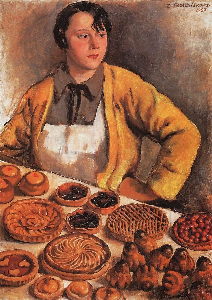 PP_Rubens's tweet photo. 3/3 Portrait of a woman with some very enticing baked goods, 1927. Obviously after the artist moved to France! Zinaida Serebriakova, whose day is today. https://t.co/5ky2soSJ5l