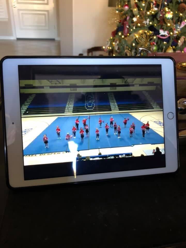 keithsaurin's tweet photo. This little firecracker was so excited for her cheer competition today. Sucks that we had to watch via stream, but glad that she was still able to do what she loves. #CarolineGrace #cusd #CTALiberty https://t.co/M7DPFwCzi6