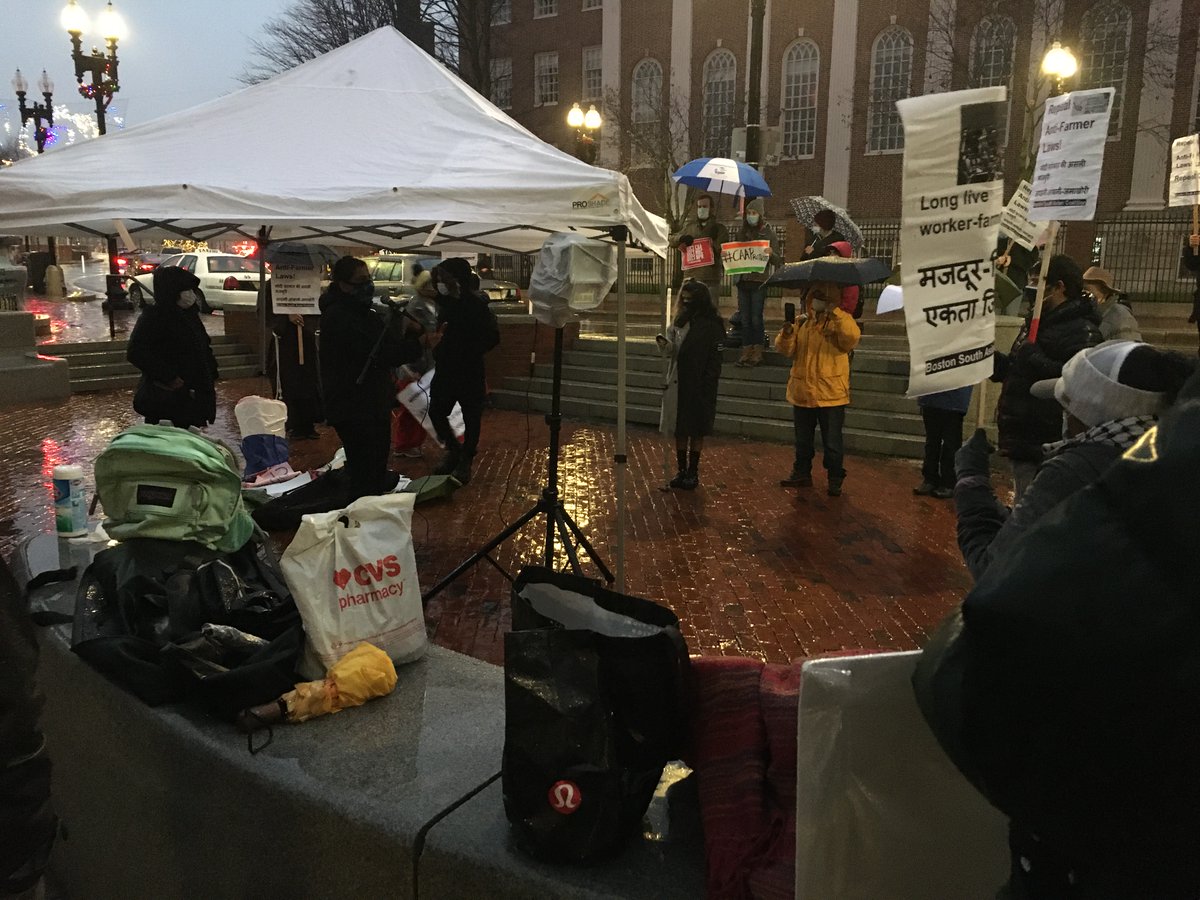 beenasarwar's tweet photo. It was raining and cold so I almost didn't go to #BostonWithFarmers protest organized by friends #India #SouthAsia. Thanks Satya for the push. https://t.co/hhEYVIUlGI