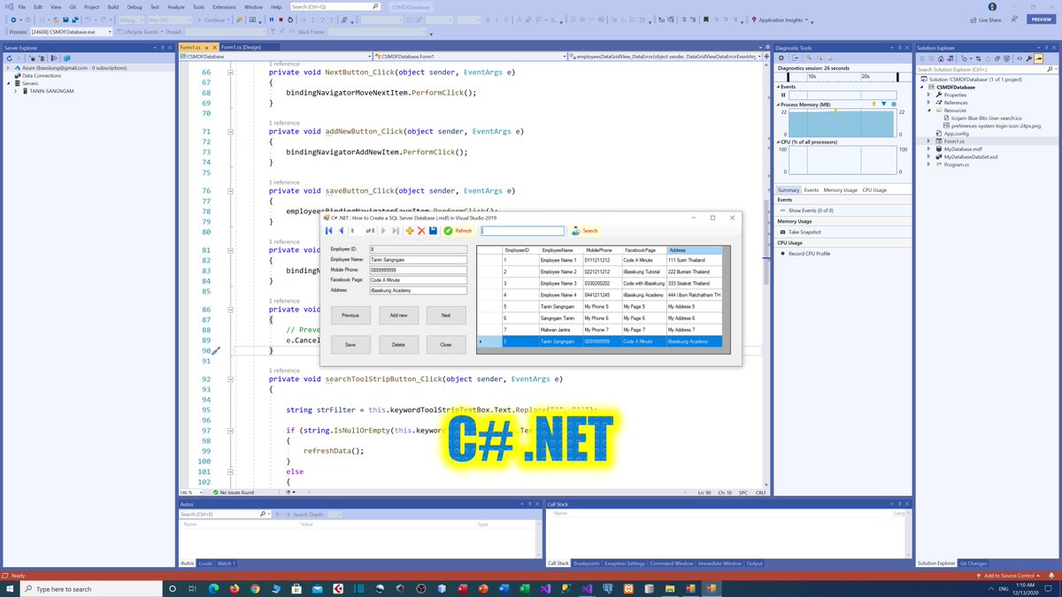 IBasskung's tweet image. 👨🏫 (Free Source Code) C# : The Easy Way : Searching Data in SQL Server Database File (.mdf).
📲 Watch in 4K UHD: youtu.be/686n651zAxc
✅ Source Code: bit.ly/34a3Rma
📚 See all courses here: udemy.com/user/tanin-san…
#FreeSourceCode #CSharp #MDF #SQLServer