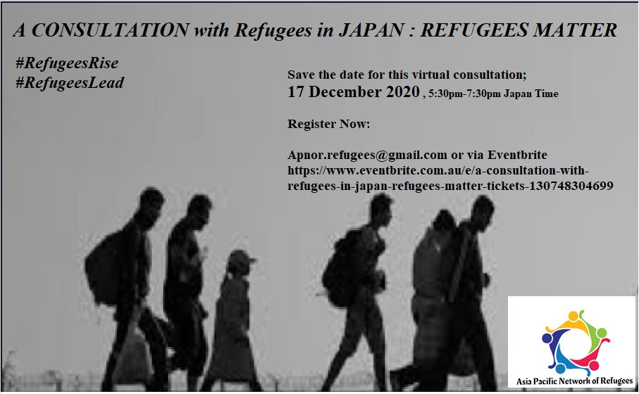 NajeebaWazefado's tweet photo. If you are a #refugee and in #Japan, we want hear from you. @APNORefugees is holding a consultation on refugee matter in Japan which you shouldn't miss. Please register via apnor.refugees@gmail.com 
 @japantimes @JapanGov @UNHCRgov @UNHCRAsia @Japanfoundation @JRSASIAPACIFIC https://t.co/hAJCTa2Fwv