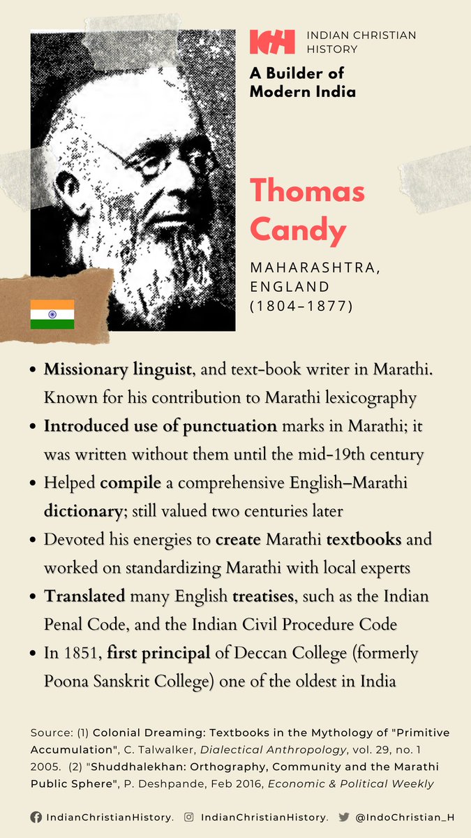 IndoChristian_H's tweet photo. People progress when their language develops. #ThomasCandy, Principal, Deccan College, made a massive contribution towards "lexicography, orthography and stylistics" of #Marathi language, besides helping create a dictionary & numerous textbooks. Birth anniversary today, 13 Dec. https://t.co/nkMBXMA5Or