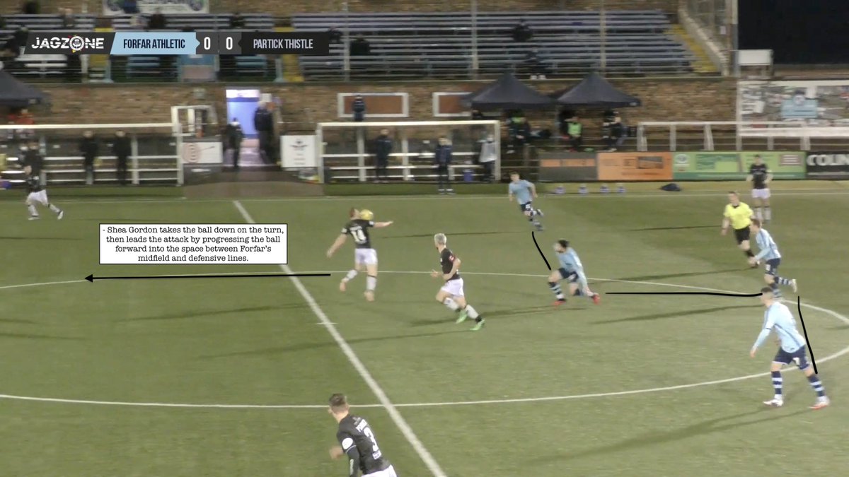 Shea drove forward into the space between their defensive and midfield lines.[2/5]