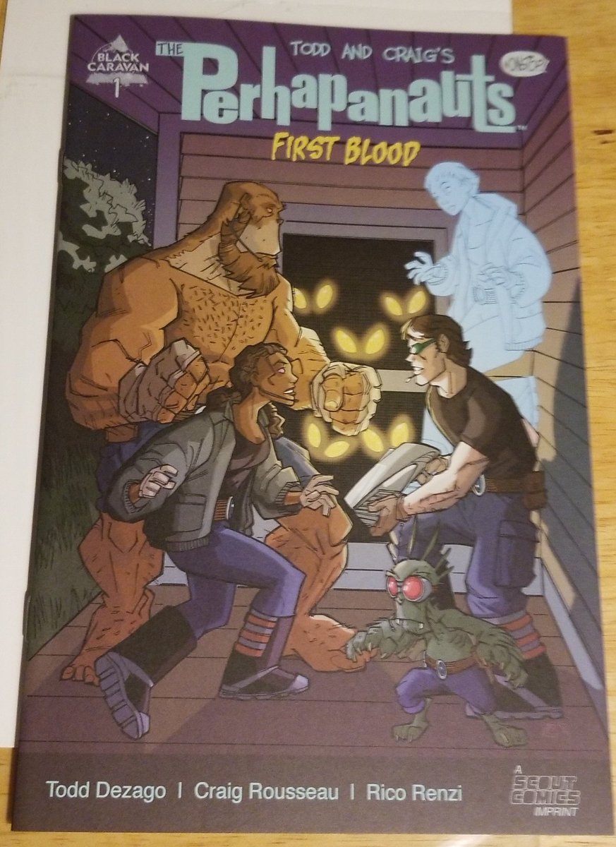 Apt_113's tweet photo. #Perhapanauts #1by Todd Dezago from @TheBlackCaravan 1st issue style intro to the team. We've got a ghost, bigfoot, chupacabra, mothman, future-tech-guy team up. Policing threats humanity shouldn't know about. Really enjoyed the team and comedy along the way in this one. https://t.co/SAWKwCsfvd