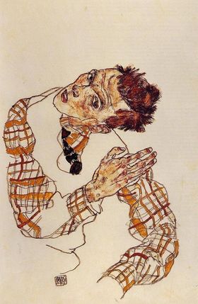 Egon Schiele, Self Portrait in Checkered Shirt, 1917