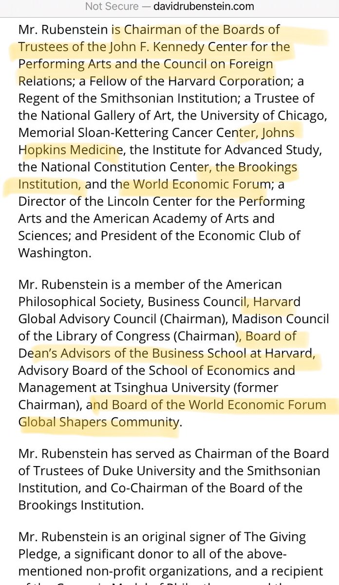 11) Rubenstein is also Chairman of the CFR and numerous other boards/institutions. (He’s on the board of the World Economic Forum that chose Lang Lang as one of the 250 Young Global Leaders in 2010)