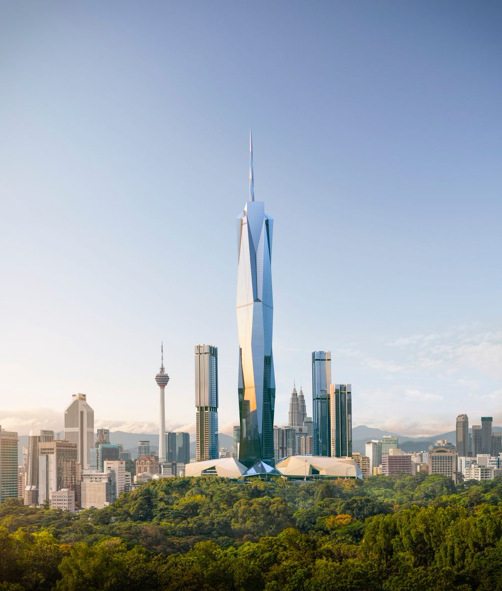 ARCHICAD's tweet photo. Merdeka 118 is a complicated building... Major pieces of steel help to anchor and support the building’s concrete core, while the curtain wall moves and must meet the concrete accurately https://t.co/N7atx0VLLw via @AECbytes #DesignedInArchicad https://t.co/koYpg8bEwu