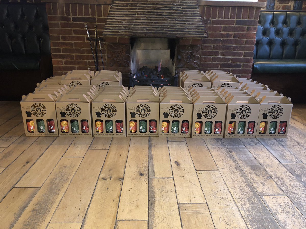 WHIatHalstead's tweet photo. We are still selling our three beer gift box, our gin gift pack, cases of our beer (halstead bitter, golden &amp; templar) &amp; our bottles of gin. 
If you would like to order any of these items then please either give us a call on 01787 475657 email info@whitehartinnhalstead.co.uk https://t.co/cz447vfu1C