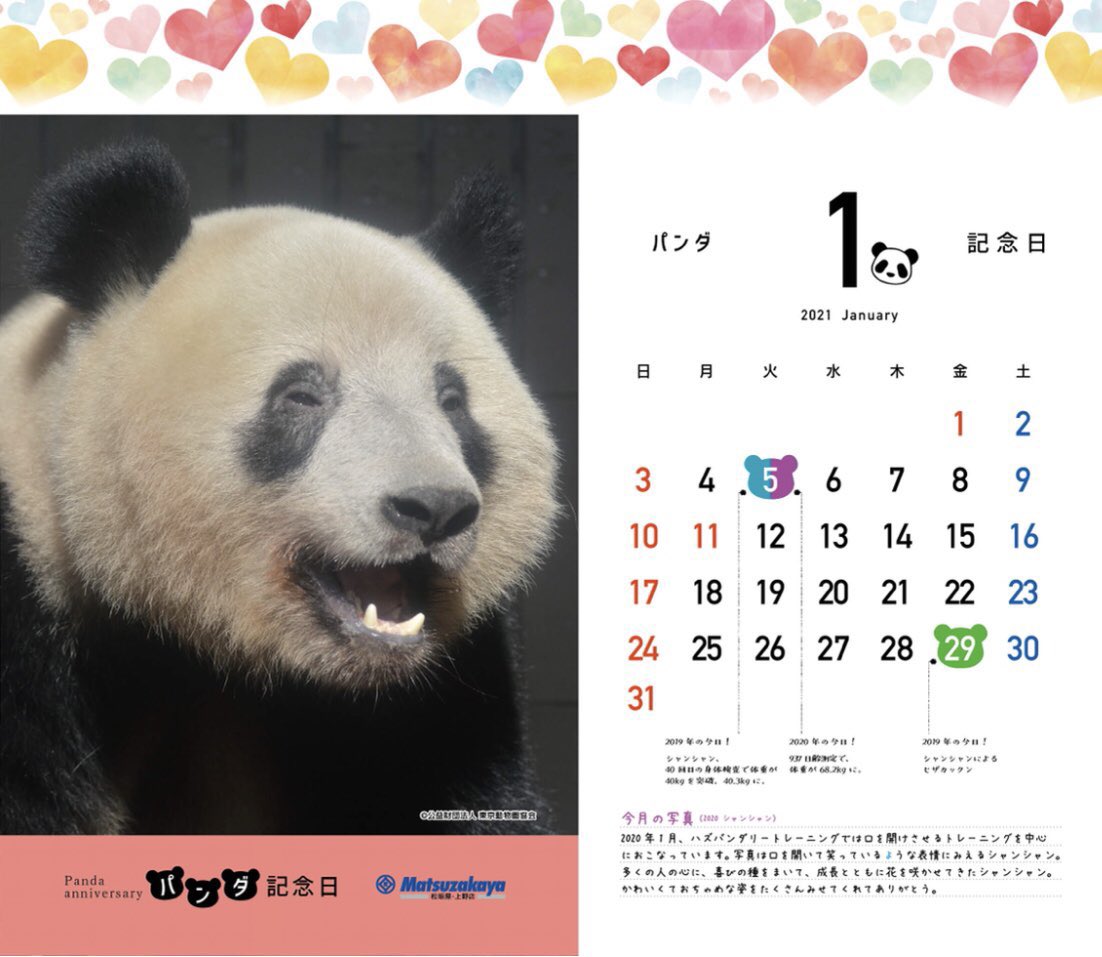1月のパンダ記念日カレンダー入りクリアファイル」のデザインは