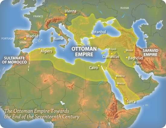 6. Palestine, Lebanon, Syria, Parts of Saudi Arabia, and coastal strips of Northern Africa. Ottoman Empire had started in 1299 and came to an end in 1922, and had reached its peak under Suleiman the Magnificent during 1520 and 1566.