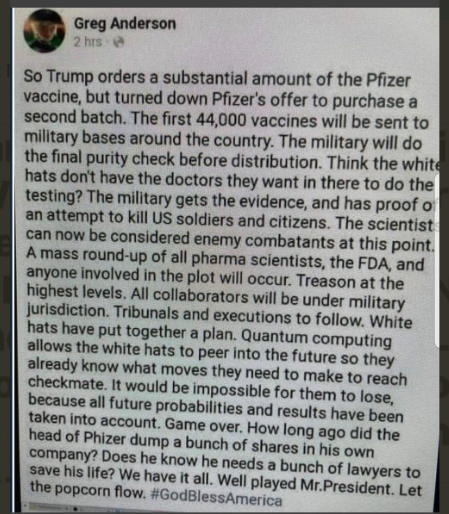 BrianGPowell's tweet photo. Info about "#Vaccines",hope true, we'll see, thanks #GregAnderson

{That stuff about "peering into the future" I suggest you don't take that literally--I used to program #AI programs to make predictions--they have #ProbabilitySpaces &amp; guess outcomes ONLY}https://t.co/xP9XS9idt3