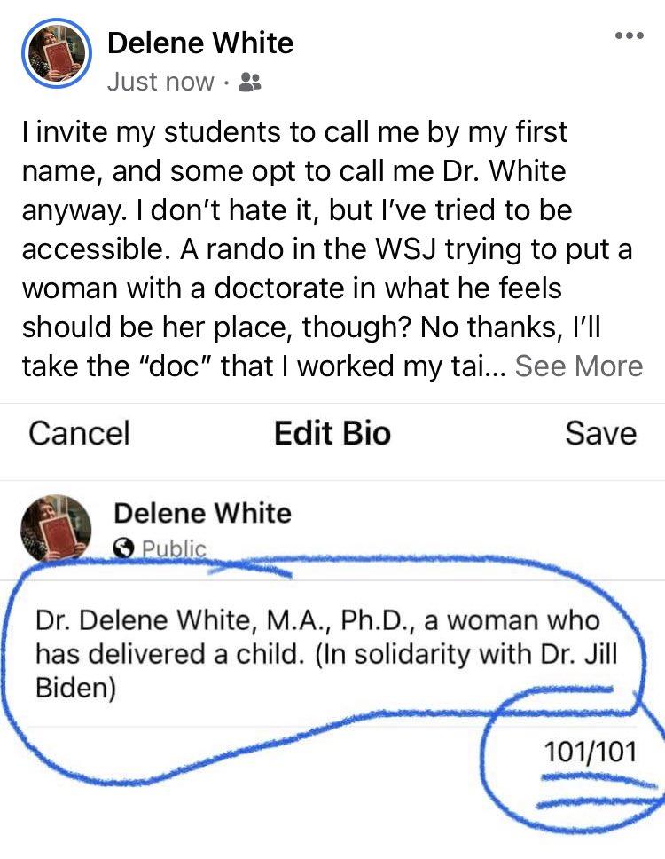 In solidarity with Dr. Jill Biden, Ed.D. #WSJmisogyny