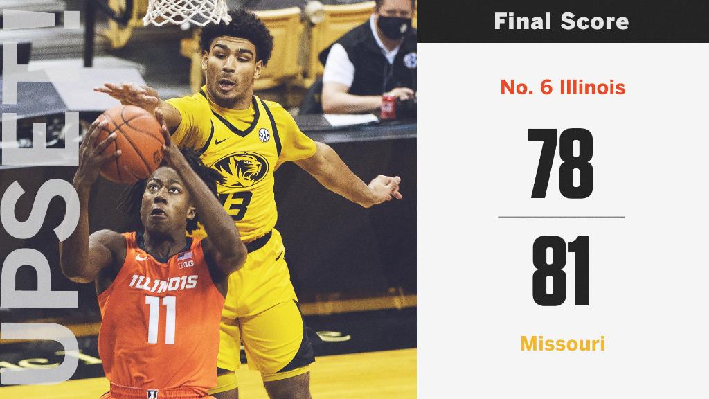SportsCenter's tweet image. DOWN GOES NO. 6 ILLINOIS!

Missouri gets the Braggin' RIghts against the Illini 🐯