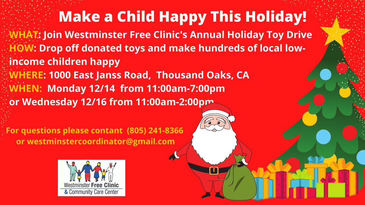 WestminsterCCC's tweet photo. Donate a toy and make a child happy this holiday. Join Westminster Free Clinic's Toy Drive! #toydrive #westminsterfreeclinic https://t.co/YAW8FPrLTt