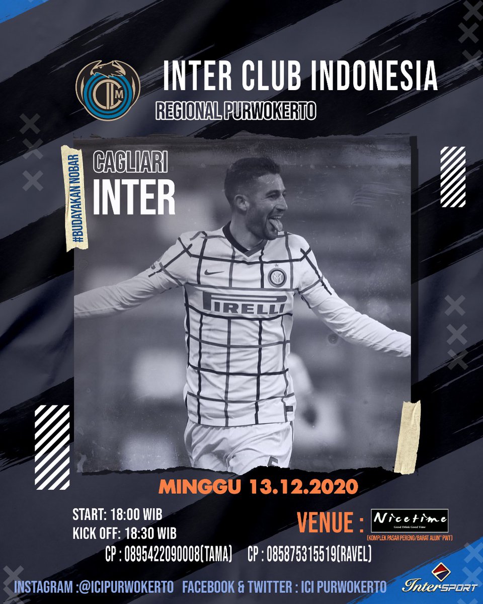ICI_Purwokerto's tweet photo. NOBAR DAY!! 
Cagliari vs #Inter 
Ayo kawal terus tim kebanggaan kita semua, ramaikan luur!!!
#NobarDay #BiruHitamkan https://t.co/pYJwHyUGwK
