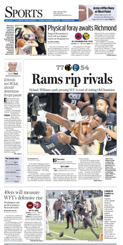 cwilinric's tweet photo. Dec. 13 @RTDSports with photo from #CommonwealthCup, plus @ByDavidTeel on #NCAA hoops, @VCU_Hoops @SpiderMBB #WashingtonNFL and more Stories by @wayneeppsjr @RTDjohnoconnor @michaelpRTD @YoWes910TheFan #JerryLindquist @APSE_sportmedia Online: https://t.co/Hc57UCQVPJ #ReadLocal https://t.co/DZTRGUV6fl