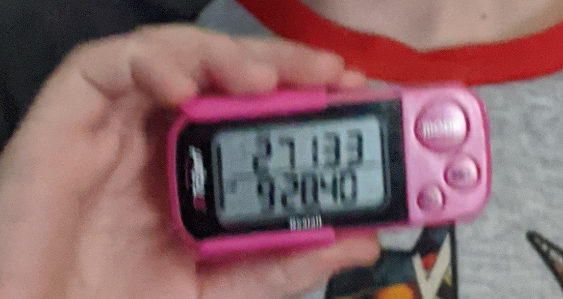 Our son loves my wife's step counter.  We told him that every 1000 steps equals five minutes of youtube.  Below is today's accomishment.  The top number is the steps.  He wanted to get 1000 more to double his mom's top score.