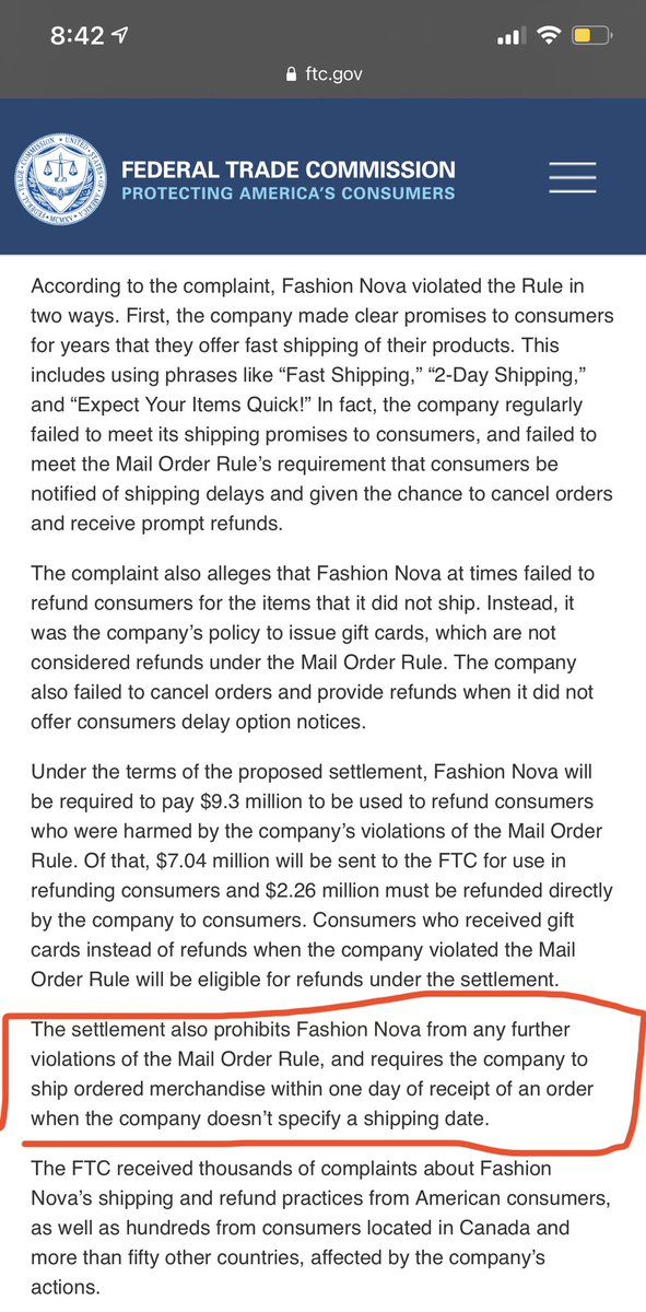 f_sprinkles's tweet photo. If y’all still haven’t received your Black Friday #fashionNova orders, plz file a complaint with the FTC. They just had to pay a settlement for illegal shipping practices & they’re clearly still violating laws. Get ya coins back ppl https://t.co/IuXDiZzwqu https://t.co/q31QA9xeQo