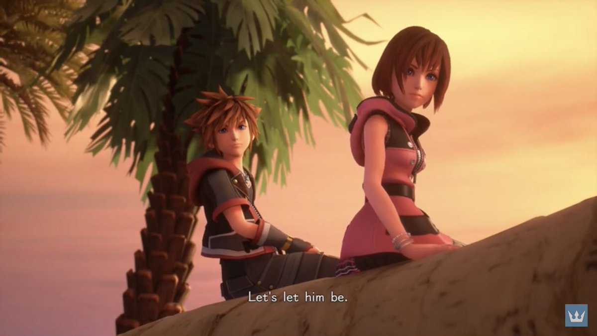 And....right from the get-go, something is off about the scene. Instead of paying attention to K, Sora is distracted worrying about Riku being alone. Sora has no plans himself to take this opportunity to share a paopu with K. She is the one that initiates, to his shock.
