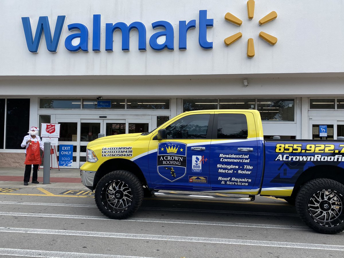 equiroz107's tweet photo. Guess where the A Crown Truck is today... donating to The Salvation Army!!! Come to Walmart off Flamingo Road and Griffin in Cooper City and donate! This nice lady is constantly singing Christmas songs and blessing everyone that walks by. #ACrownRoofingcares #donate #Christmas https://t.co/3IKDqEAGqi