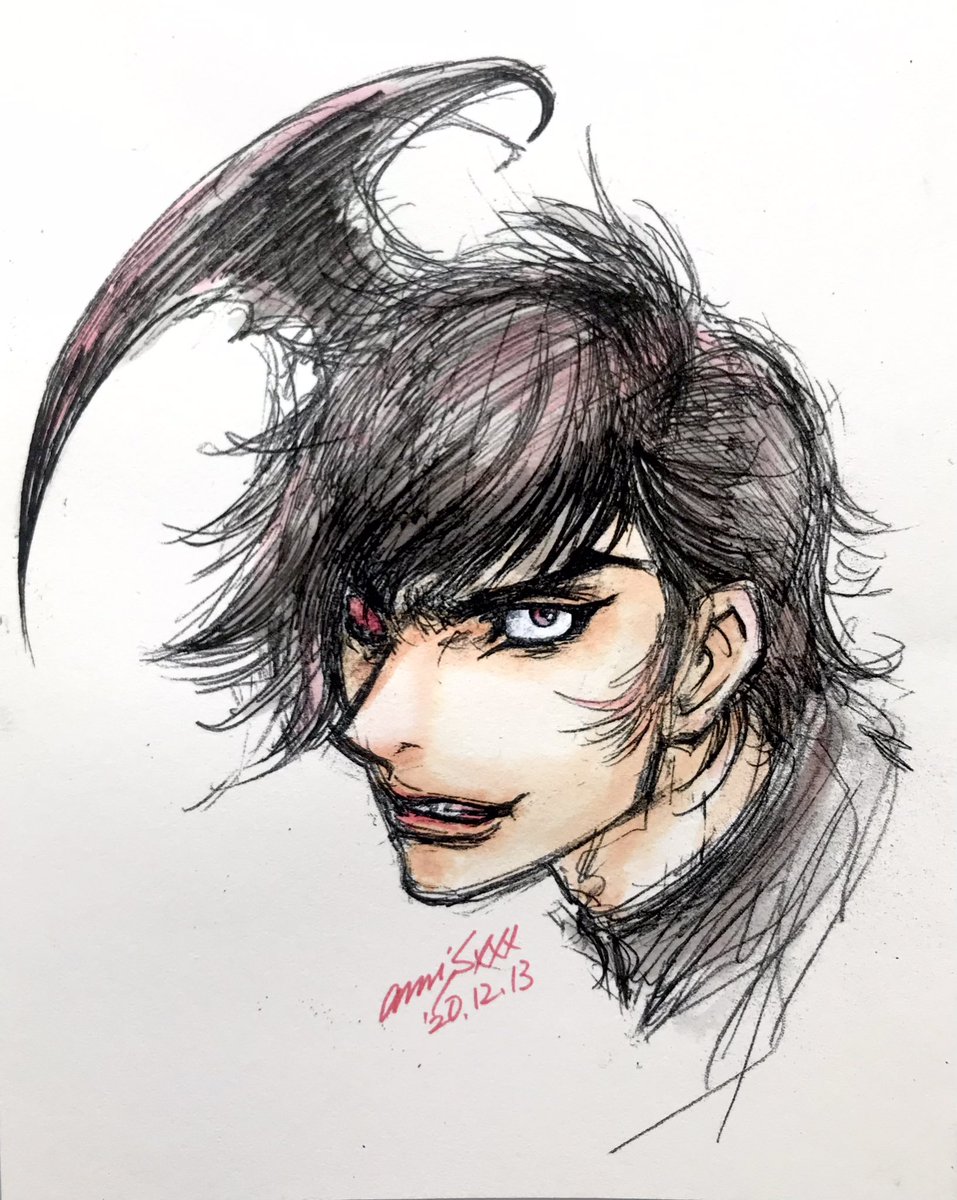 1boy male focus solo black hair signature traditional media sketch  illustration images
