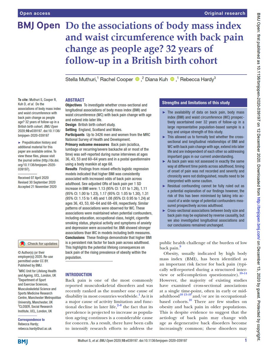 PhysioMeScience's tweet photo. Do the associations of body mass index and waist circumference with back pain change as people age? 32 years of follow-up in a British birth cohort

👀👀👇👇

https://t.co/pRl7LtQwH3 https://t.co/AvFb0Bmq00