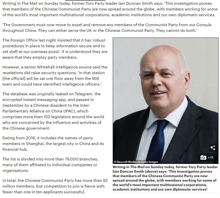 5. "This investigation proves that members of the Chinese Communist Party are now spread around the globe, with members working for some of the world's most important multinational corporations, academic institutions and our own diplomatic services." - Iain Smith, Frmr Tory Party