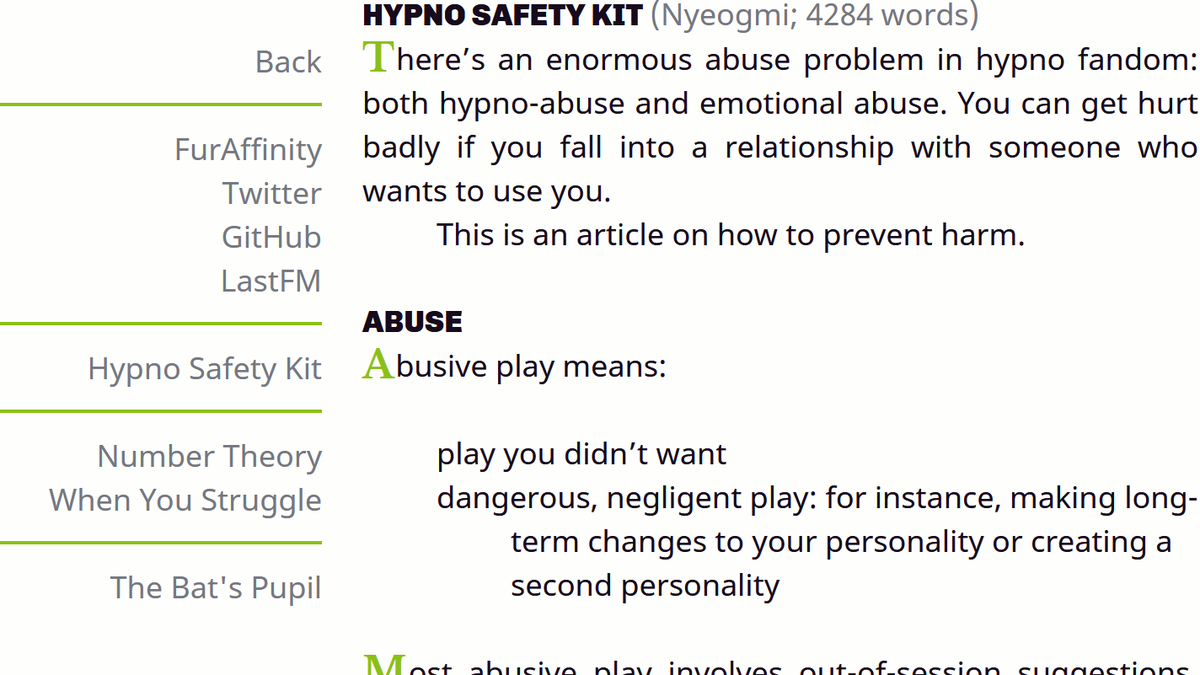 I wrote an article on hypno safety and abuse for my nascent website.

You should read the whole thing and, if you agree with my advice, tell all your less Twitter-savvy hypnofriends.

nyeog.me/stories/hypno-…
