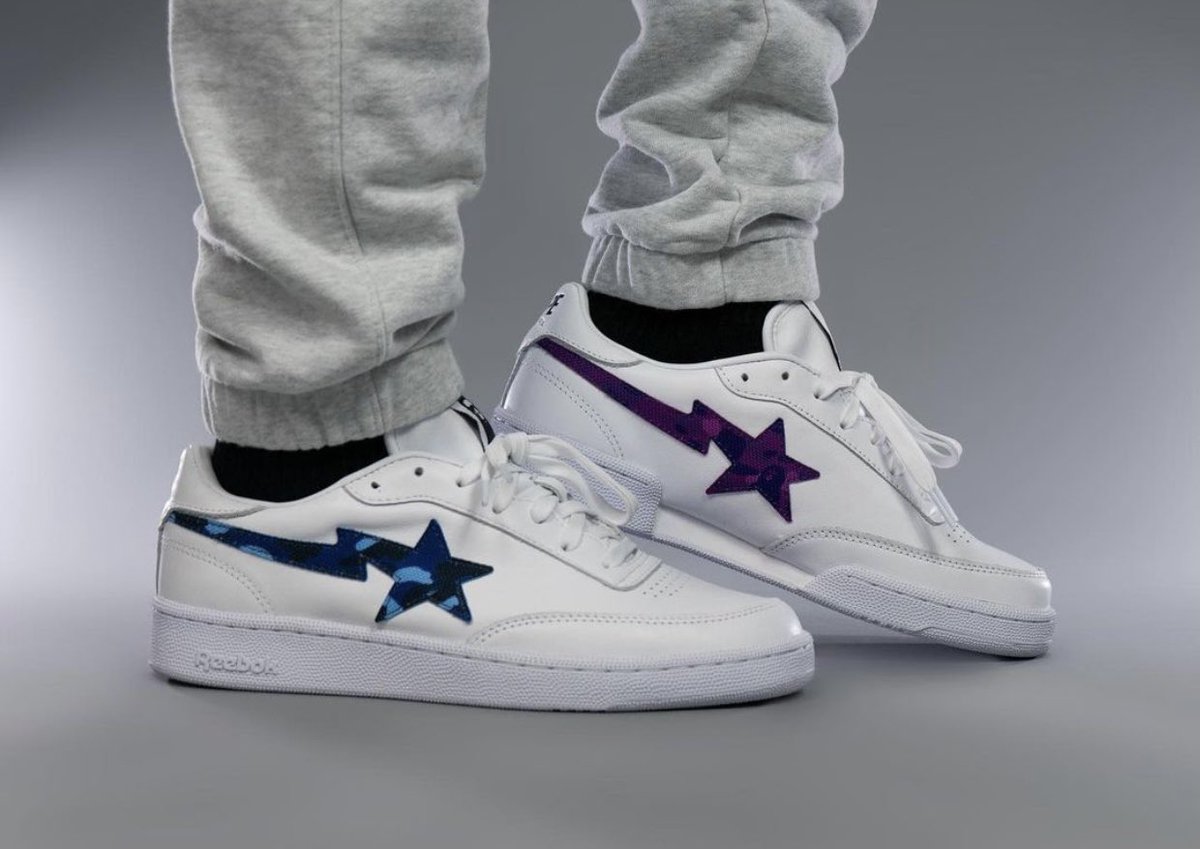 SBDetroit's tweet photo. How the Bape x Reebok Club C “Bapesta” looks on-feet https://t.co/blKqww4Y3H https://t.co/E3gDbZcCem