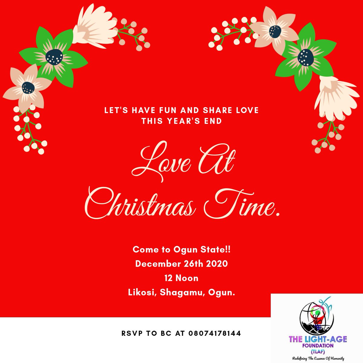 Lightage_Fd's tweet photo. Sharing love with what little you have this Christmas and always; is one way to fulfil our duties as creations of God. #tlaf #wearelightage #wearewarriors #decemberforthem #letlovelead #endbadgovernanceinNigeriaNow https://t.co/IZ96SwvsEd