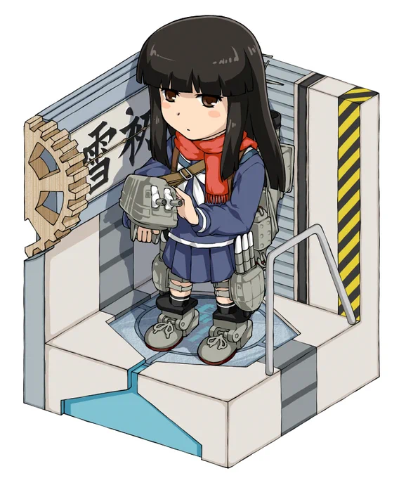 昔描いた冬服版の初雪。2015年のだけど、5年前はまだ昔とは言えないかも。冬服は想像で。こういう土台付きのフィギュアがあったらなあ、って。 