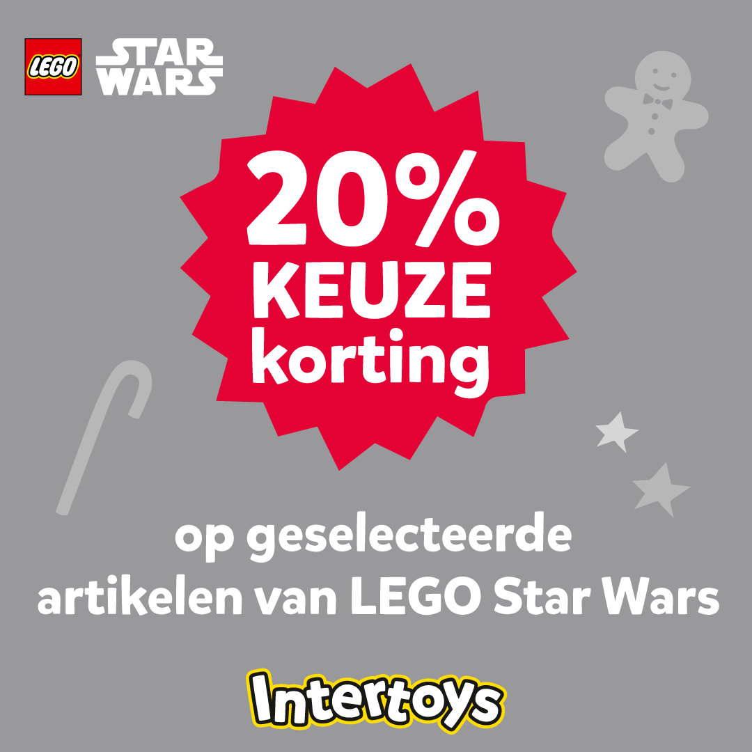 Bereid je voor op een avontuurlijke LEGO Star Wars reis, want je ontvangt nu 20% keuzekorting op een LEGO Star Wars artikel naar keuze! Zitten jouw favoriete sets er ook tussen? 🎁 Geldig t/m 27-12-2020.
Kom naar jouw Intertoys of bestel via: bit.ly/37I4lAM